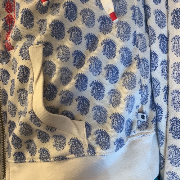 🍀 Lucky Brand Terry Sweater Chinese blue & red vase print 100% Cotton hoodie - Picture 6 of 7